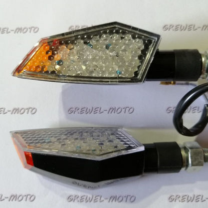 Obrazek Kierunkowskaz LED 1334 obudowa czarna klosz biały pomarańczowy skos gwint M10