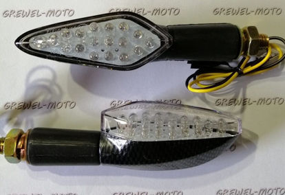 Obrazek Kierunkowskaz LED 1424 obudowa carbon klosz biały gwint M10
