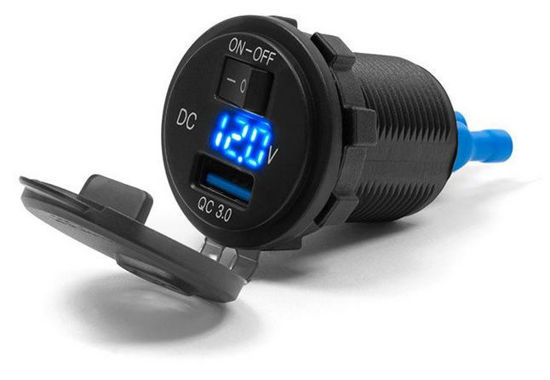 Obrazek Gniazdo USB Quick Charge z woltomierzem i wyłącznikiem montaż w owiewkę