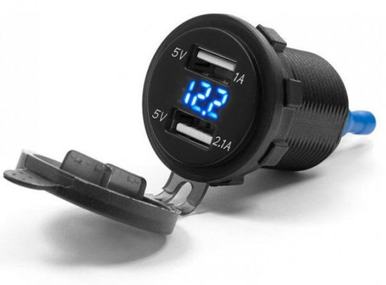 Obrazek Gniazdo USB podwójne z woltomierzem montaż w owiewkę