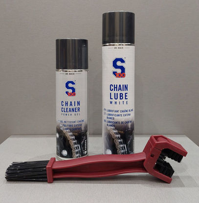 Obrazek Zestaw do czyszczenia i smarowania łańcucha S100 Chain cleaner Chain lube White szczotka