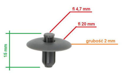 Obrazek RVT-PR02 Tourmax kołek montażowy do owiewek grubość 6 mm kołnierz 20 mm długość 15 mm