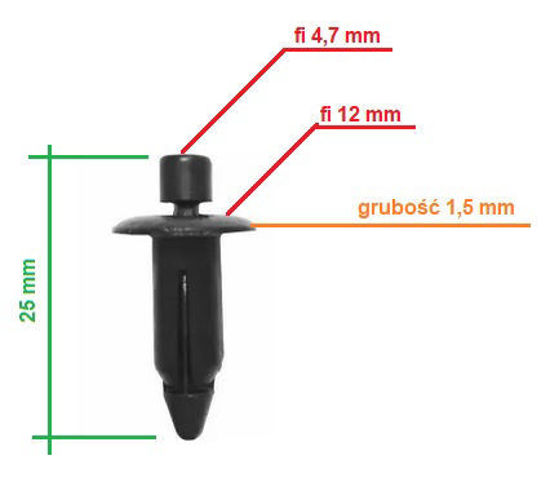Obrazek RVT-PR12 Tourmax kołek montażowy do owiewek grubość 6 mm kołnierz 12 mm długość 25 mm
