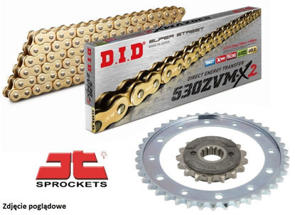 Obrazek Zestaw napędowy VFR 800 V-TEC 02-13 łańcuch DID 50(530) ZVMX2 G&G 110 ogniw złoty zębatki JT 16RB/43 (DID530ZVMX2G&G-110 JTF339,16RB JTR1340,43)