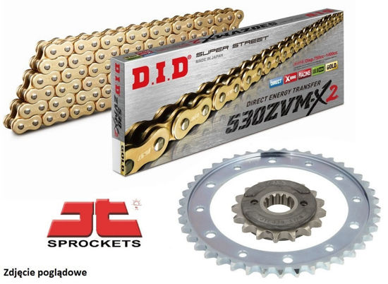 Obrazek Zestaw napędowy VFR 800 V-TEC 02-13 łańcuch DID 50(530) ZVMX2 G&G 110 ogniw złoty zębatki JT 16RB/43 (DID530ZVMX2G&G-110 JTF339,16RB JTR1340,43)
