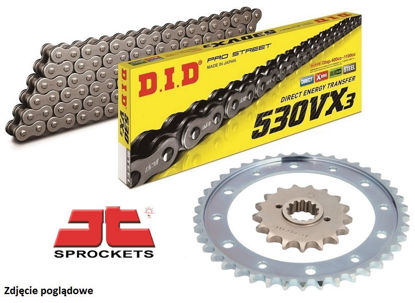 Obrazek Zestaw napędowy VFR 800 V-TEC 02-13 łańcuch DID 50(530) VX3 110 ogniw stalowy zębatki JT 16/43 (DID530VX3-110  JTF339,16 JTR1340,43)