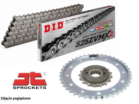 Obrazek Zestaw napędowy VFR 800 F 14-21 łańcuch DID 525 ZVMX2 110 ogniw stalowy zębatki JT 16RB/43 (DID525ZVMX2-110 JTF1332,16RB JTR1346,43)
