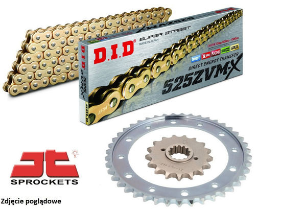 Obrazek Zestaw napędowy VFR 800 F 14-21 łańcuch DID 525 ZVMX2 G&B 110 ogniw złoty zębatki JT 16/43 (DID525ZVMX2G&G-110 JTF1332,16 JTR1346,43)