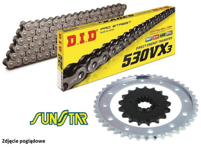 Obrazek Zestaw napędowy VFR 800 X Crossrunner 11-14 łańcuch DID 50(530) VX3 110 ogniw stalowy zębatki Sunstar 16/43 (DID530VX3-110 SUNF512-16 SUNR1-5695-43)