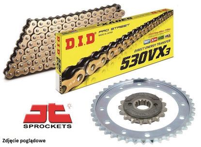 Obrazek Zestaw napędowy VFR 800 X Crossrunner 11-14 łańcuch DID 50(530) VX3 G&B 110 ogniw złoty zębatki JT 16RB/43 (DID530VX3G&B-110 JTF339,16RB JTR1340,43)