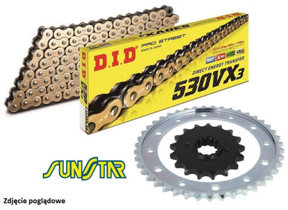 Obrazek Zestaw napędowy VFR 800 X Crossrunner 11-14 łańcuch DID 50(530) VX3 G&B 110 ogniw złoty zębatki Sunstar 16/43 (DID530VX3G&B-110 SUNF512-16 SUNR1-5695-43)
