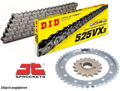 Obrazek Zestaw napędowy VFR 800 X Crossrunner 15-21 łańcuch DID 525 VX3 110 ogniw stalowy zębatki JT 16/43 (DID525VX3-110 JTF1332,16 JTR1346,43)