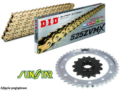 Obrazek Zestaw napędowy CB 600 F Hornet 98-06 łańcuch DID 525 ZVMX2 G&G 110 ogniw złoty zębatki Sunstar 15/42 (DID525ZVMX2G&G-110 SUNF412-15 SUNR1-4483-42)