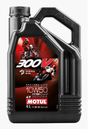 Obrazek Motul 300V2 10W50 4L 4T Road / OFF Road syntetyczny olej silnikowy Factory Line 300V 10w50